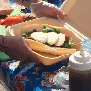 The Italian vegetable sandwich in production on a gorgeous fall day