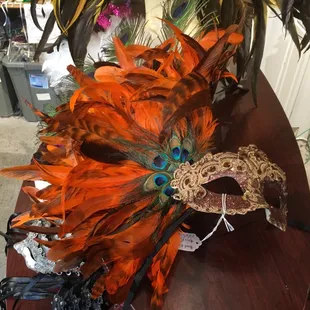 Chinchilla orange rooster tail mask hand made in our  studio/shop