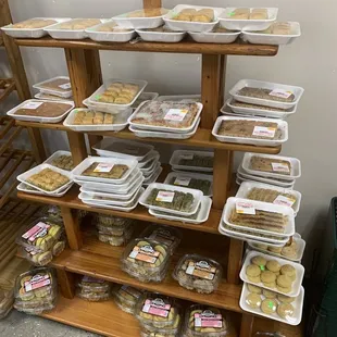 a variety of baked goods on display