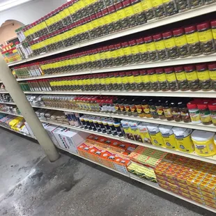 shelves of spices and condiments