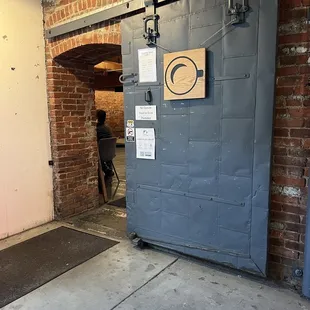 the entrance to the coffeehouse