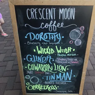 Menu signage- Wizard of Oz themed