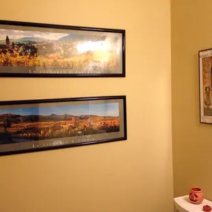 You have to love a place with a beautifully appointed, sparkling clean restroom with good art on the walls!