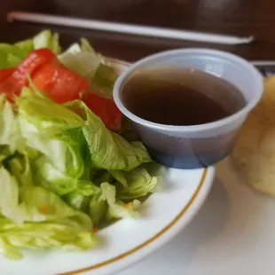 Side salad and warm dinner roll that came w/meal