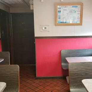 Restrooms in back corner