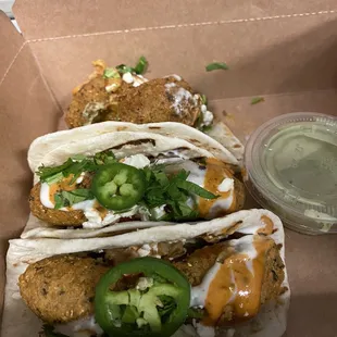 Falafel tacos with sauce