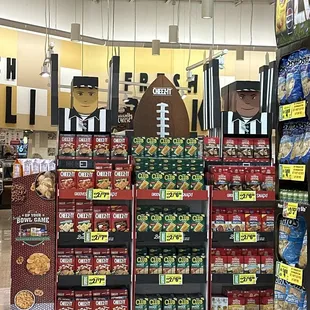 a display of snacks in a grocery store