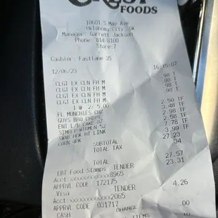 a receipt on a motorbike