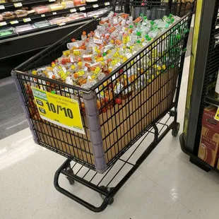 a shopping cart filled with drinks