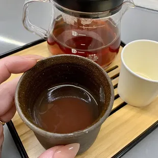 Pot of Freshly Steeped Masala Chai, Condensed Milk on the side