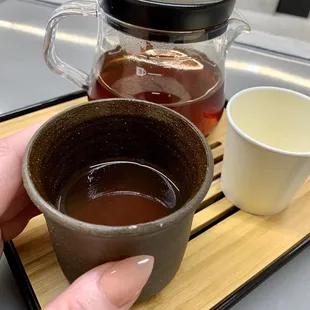 Pot of Freshly Steeped Masala Chai, Condensed Milk on the side