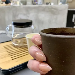 Pot of Freshly Steeped Masala Chai, Condensed Milk on the side