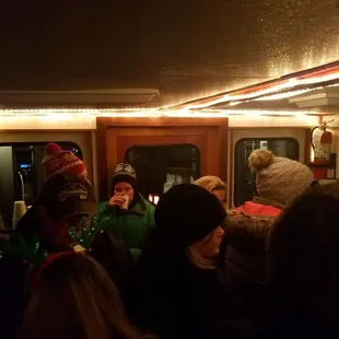 Jammed up in the inside space on the boat.
