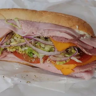 a ham and cheese sandwich