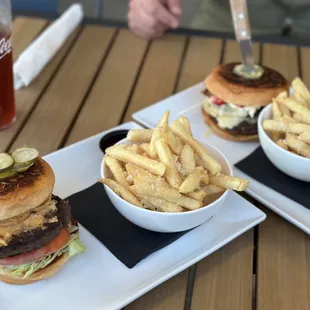 a burger and fries