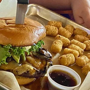 Jack Daniels Burger with Tater Tots