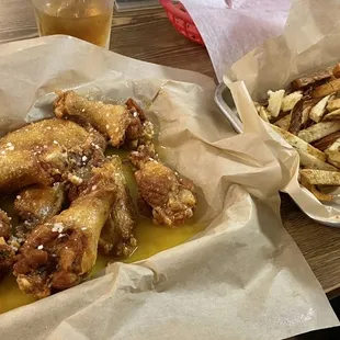 Garlic Parmesan wings with fries