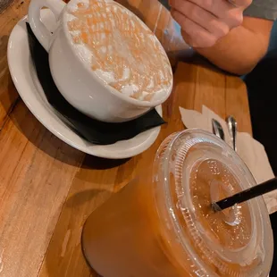 Cold brew coffee with almond milk and sugar free vanilla.