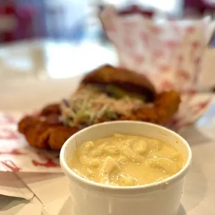 a bowl of soup and a sandwich