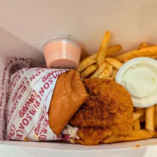 Crimson, fries and a drink combo.