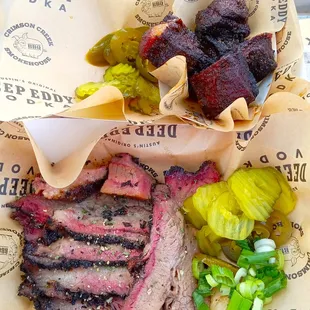 Brisket and pork belly burnt ends. Both delicious.