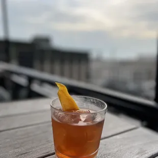 a drink on a wooden table