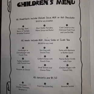 Children's / Kid's menu