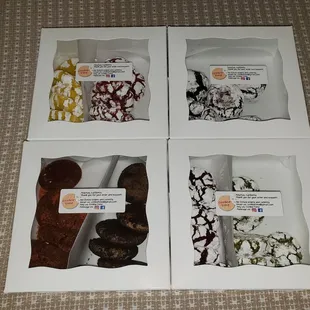 Lemon crinkle, red velvet, OG, choco butternut, cookies and cream, red velvet and matcha