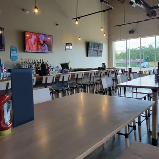 tables and chairs in a restaurant