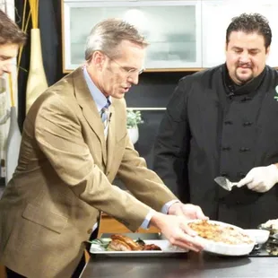 Joe Thompson, owner of Crisp Catering, cooking on Fox40. Joe has cooked on TV dozens and dozens of times.