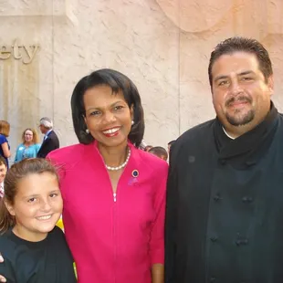 Joe Thompson and daughter Autumn with former Secretary of State Condoleezza Rice at education event.