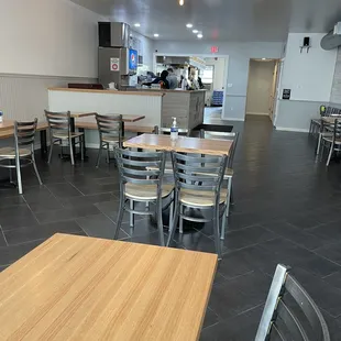 tables and chairs in a restaurant