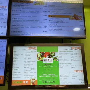 menus and prices on the wall