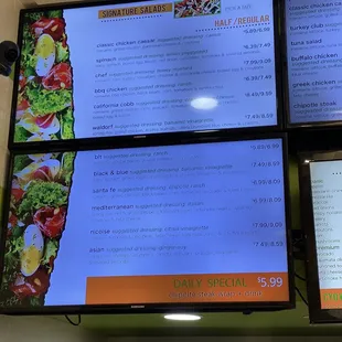 a menu on the wall