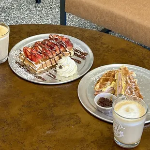 Strawberry extreme and Monte Cristo with chai latte tea and specialty speculoos caramel coffee.