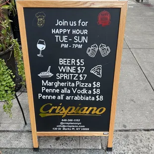 Happy hour menu