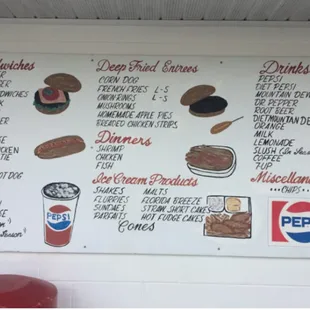 Hand painted menu board on wall.