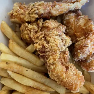 Yummy chicken fingers and fries. The crispy crunchy chicken zone..