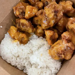Popcorn Chicken with SECRET SAUCE &amp; Rice. The best!
