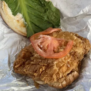 Mushy vegetables inside the Crispy Chicken Breast Sandwich.