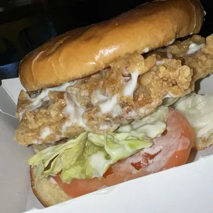 Chicken sandwich after the hubby had messed with it ...lol