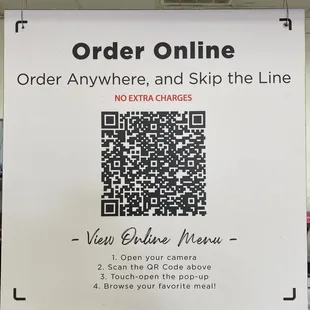 QR code for menu to order on line so ready when u get there