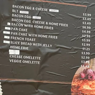 Breakfast menu
