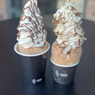 Nutella with vanilla on the left. Almonds and vanilla on right.
