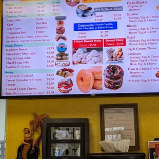 a menu on the wall