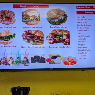 a menu on the wall