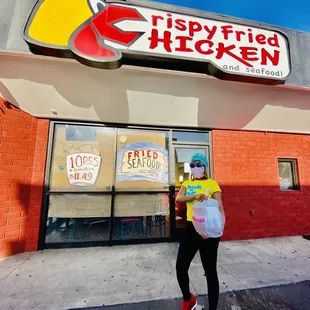 My happy photo, after buying best fried chicken in San Diego!!!