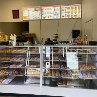 a display of various types of doughnuts