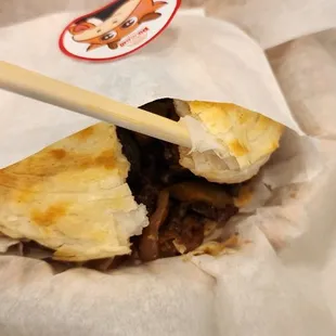 Beef Rougamo, crispy flaky bun