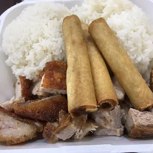 Lechon and eggroll combo.